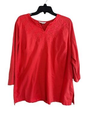 croft & barrow Orange Coral Embroidered V-Neck Tunic